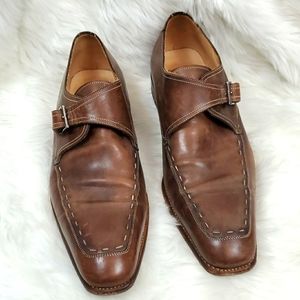 Canali Brown Leather Oxford Buckle Shoes 45.5 11.5  Made Italy Designer Dress